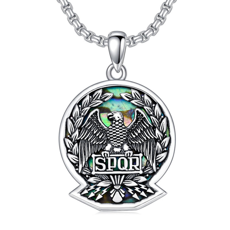 Sterling Silver Eagle SPQR Pendant Necklace for Men