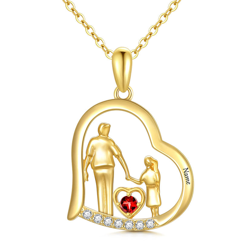 10K 14K 18K Gold Father Daughter Heart Pendant Necklace For Gift