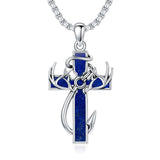 Sterling Silver Fish Hook Cross Pendant Necklace for Men