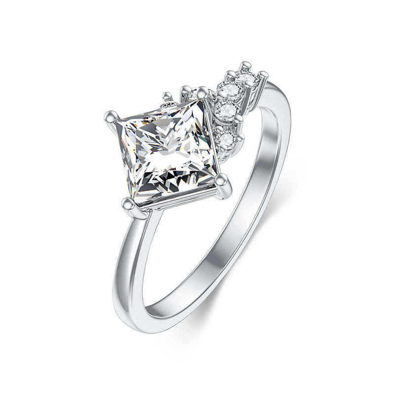 Sterling Silver Personalized Engraved Moissanite Engagement Wedding Anniversary Ring