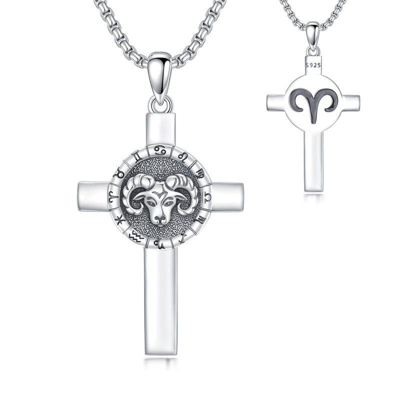 Sterling Silver 12 Constellation Cross Pendant Necklace