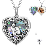 Sterling Silver Abalone Shell Personalized Photo Engraved Heart Cat Pigeon Paw Prints Urn Necklace for Ashes