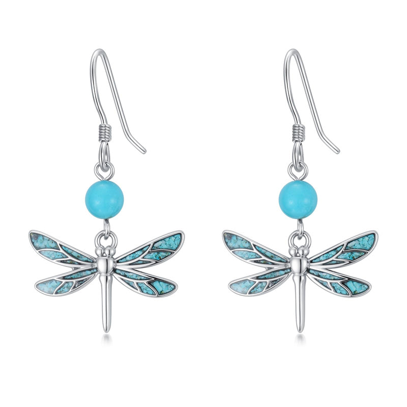 Sterling Silver Turquoise Owl Dragonfly Butterfly Hummingbird Dangle Earrings