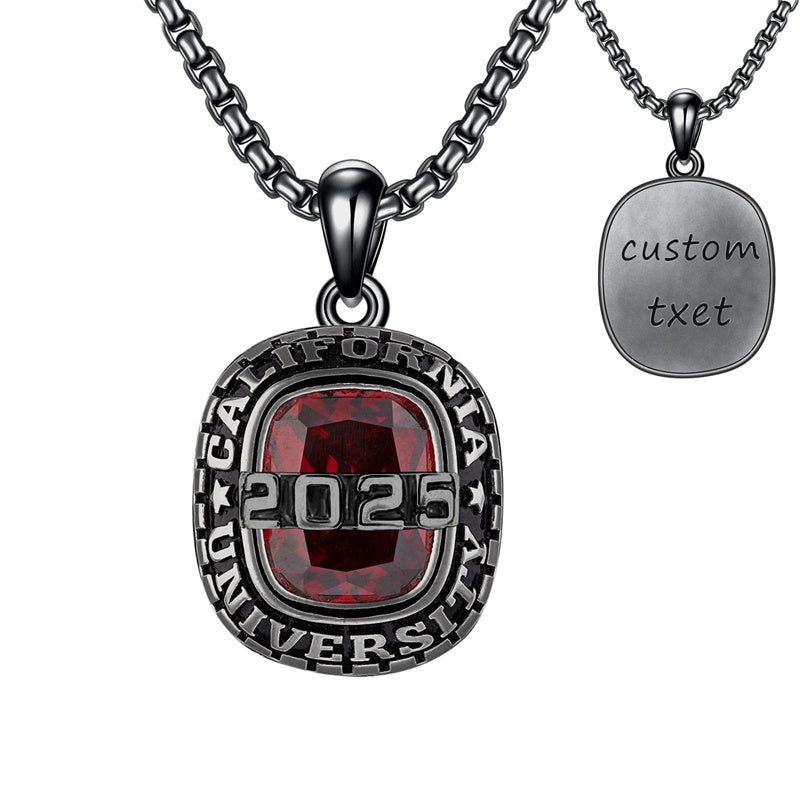 Sterling Silver 2025 Graduation Necklace Customized Text and Birthstone Pendant Necklace