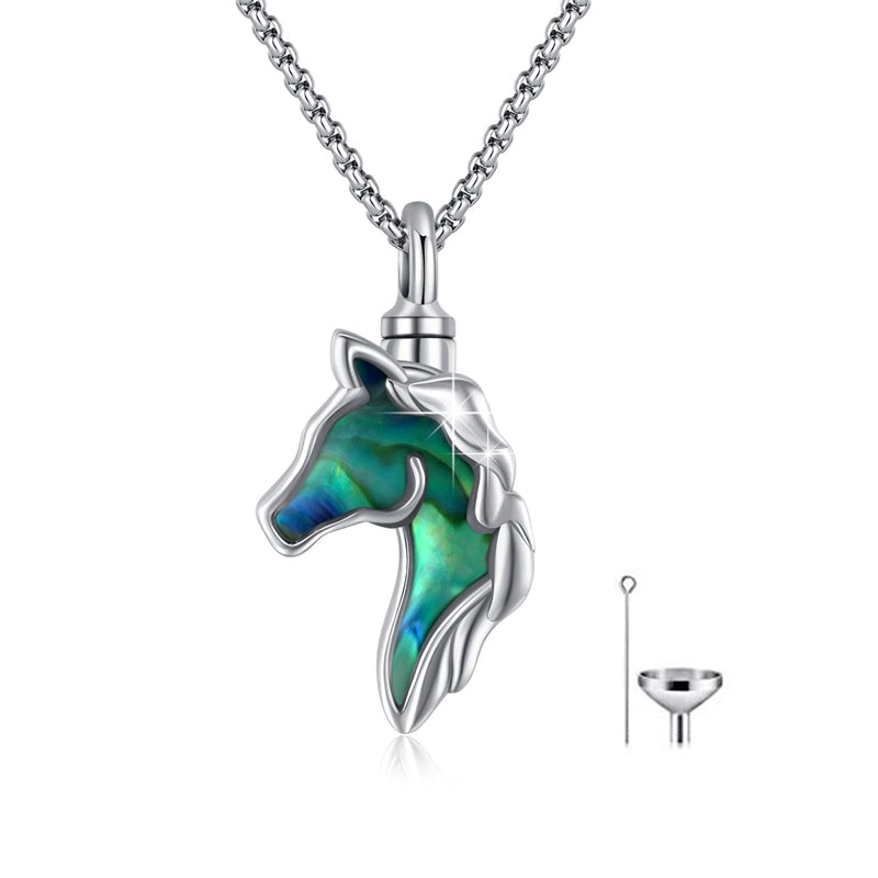Sterling Silver Abalone Shell Horse Urn Necklace for Ashes