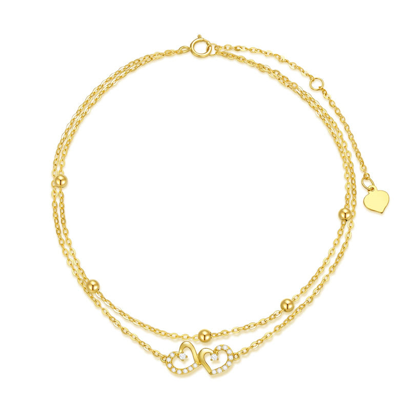 14K Gold Heart Layered Anklet