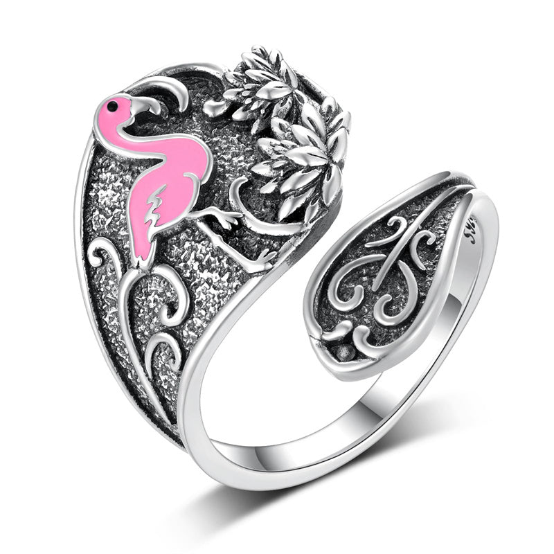 Sterling Silver Hummingbird Butterfly Bee Red Cardinal Pink Flamingo Adjustable Spoon Ring