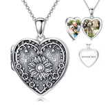 Sterling Silver Personalized Photo Heart Sunflower Pendant Necklace