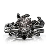 Sterling Silver 10K 14K 18K Personalized Engraved 2CT Natural Black Rutilated Quartz Engagement Ring Set