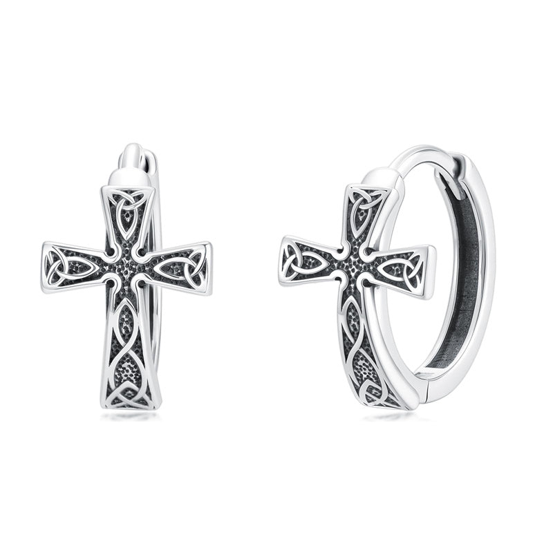 Sterling Silver Celtic Cross Hoop Dangle Earrings