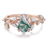 Sterling Silver 10K 14K 18K 2CT Natural Moss Agate Leaf Engagement Wedding Promise Rings Set