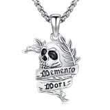 Sterling Silver Memento Mori Gothic Skull Amulet Pendant Necklace for Men