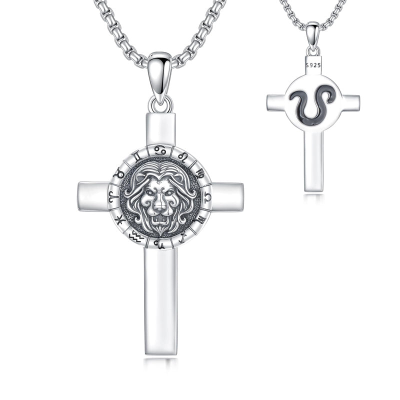 Sterling Silver 12 Constellation Cross Pendant Necklace