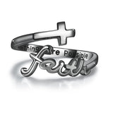 Sterling Silver Adjustable Cross Inspirational Ring With Engraved