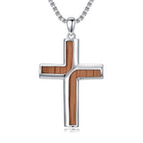 Sterling Silver Wooden Cross Pendant Necklace