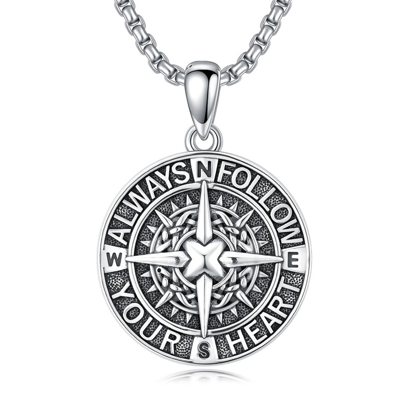 Sterling Silver Compass Pendant Necklace Graduation Jewelry Gift