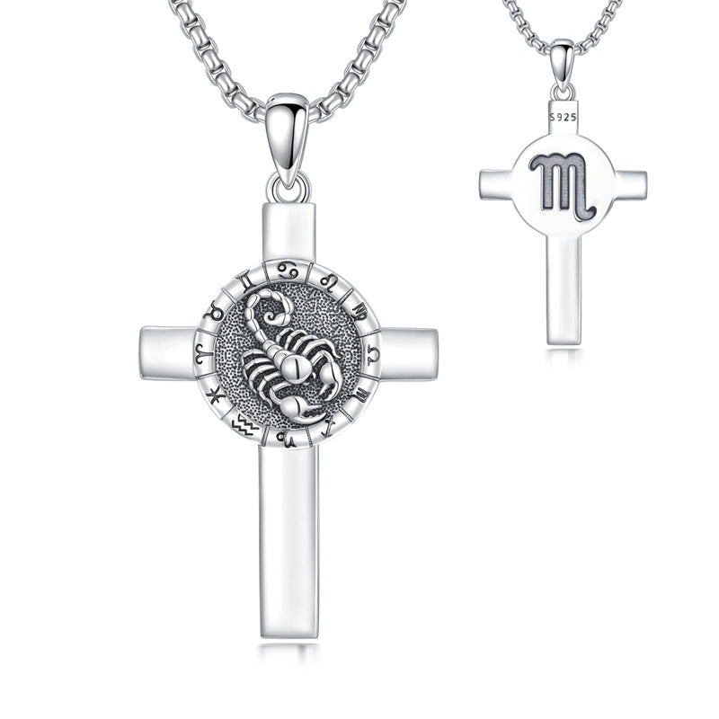 Sterling Silver 12 Constellation Cross Pendant Necklace
