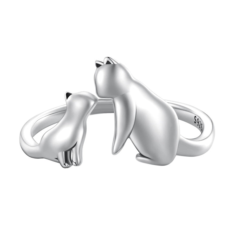 Sterling Silver Cute Cat Adjustable Ring for Women