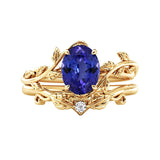 Sterling Silver 10K 14K Gold Leaf Oval Cut Vine Gemstone Set Engagement Wedding Ring