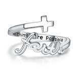Sterling Silver Adjustable Cross Inspirational Ring With Engraved