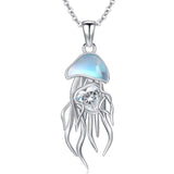 Sterling Silver Moonstone Jellyfish Pendant Necklace for Women