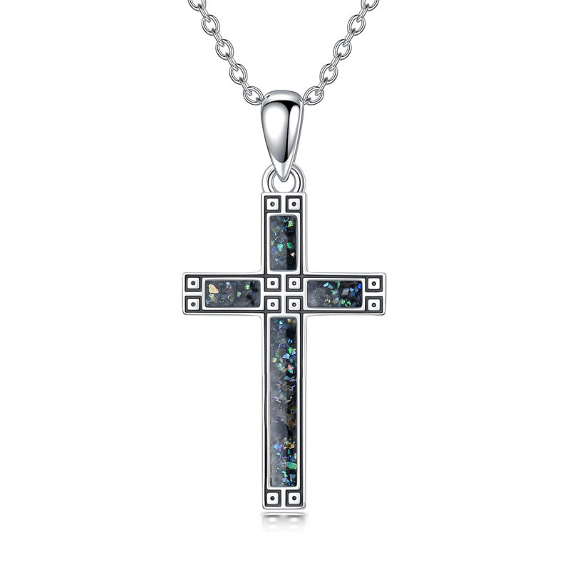Sterling Silver Turquoise Obsidian Opal Necklace Christian Cross Pendant Necklace