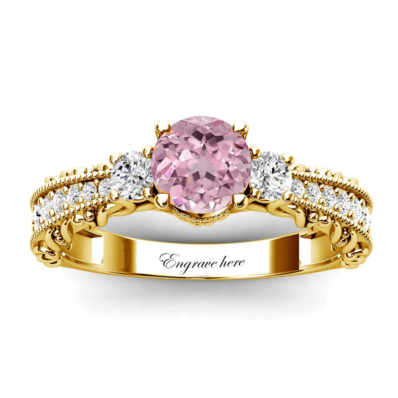 Sterling Silver 10K 14K 18K Personalized Engraved 1 Carat  Round Birthstone Engagement Ring