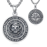Sterling Silver Memento Mori Gothic Skull Amulet Pendant Necklace for Men