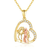 14K Gold Horse and Girl Heart Pendant Necklace