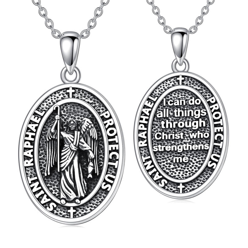 Sterling Silver St Anthony Francis Joseph Peregrine Raphael Sebastian Medal  Protection Pendant Necklace