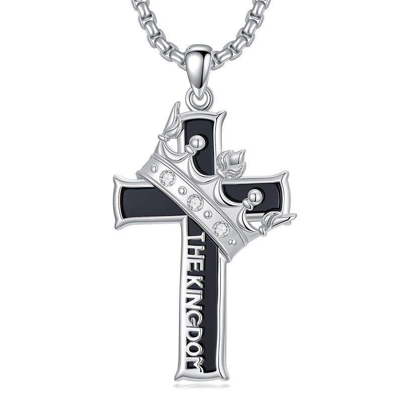 Sterling Silver Cross Christian Pendant Necklace for Men