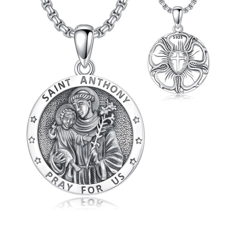 Sterling Silver Saint  Michael Christopher Sebastian Jude Gabriel Anthony Religious Pendant Necklace