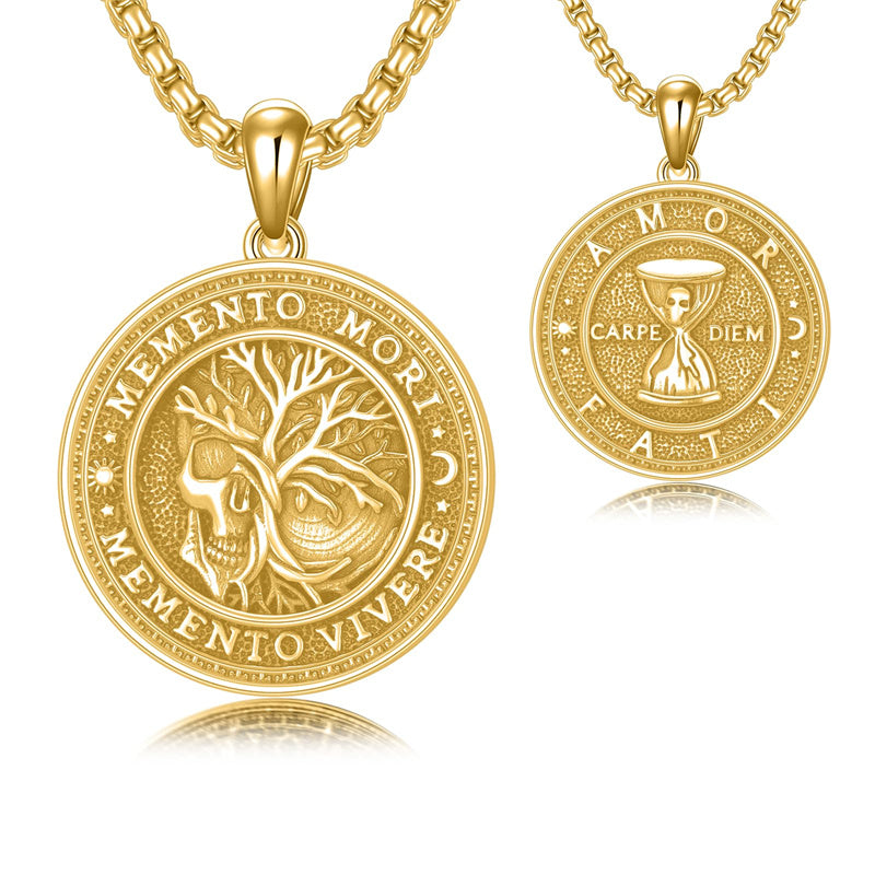 Sterling Silver Memento Mori Gothic Skull Amulet Pendant Necklace for Men