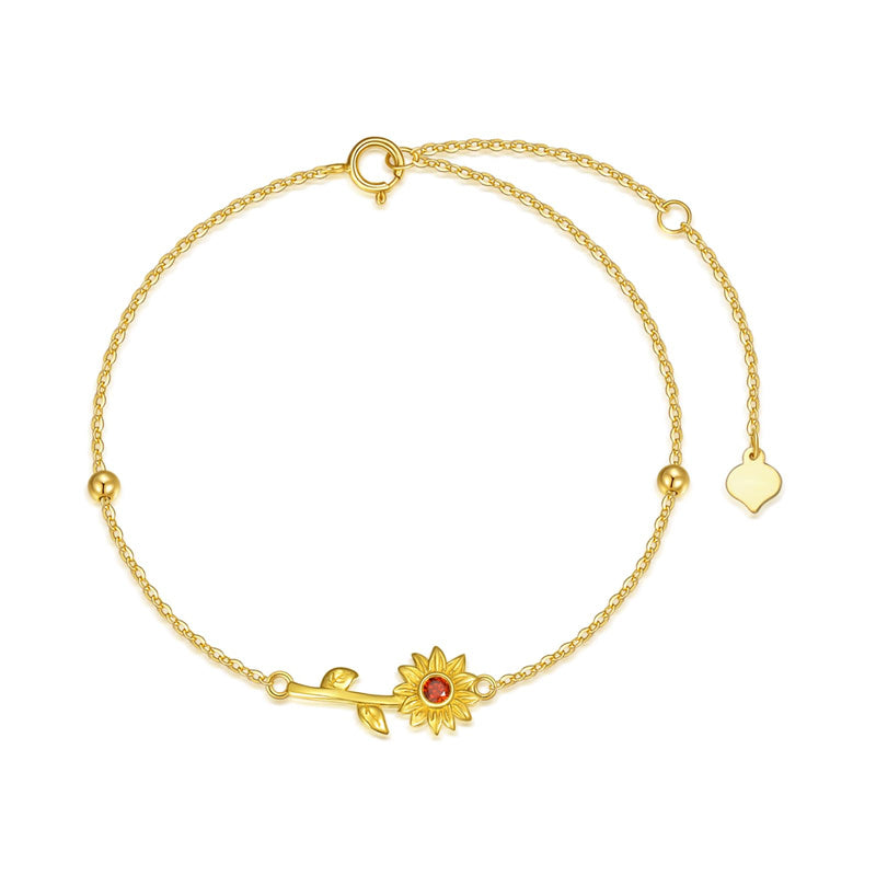 14K Gold 5A Cubic Zirconia Sunflower Single Layer Anklet