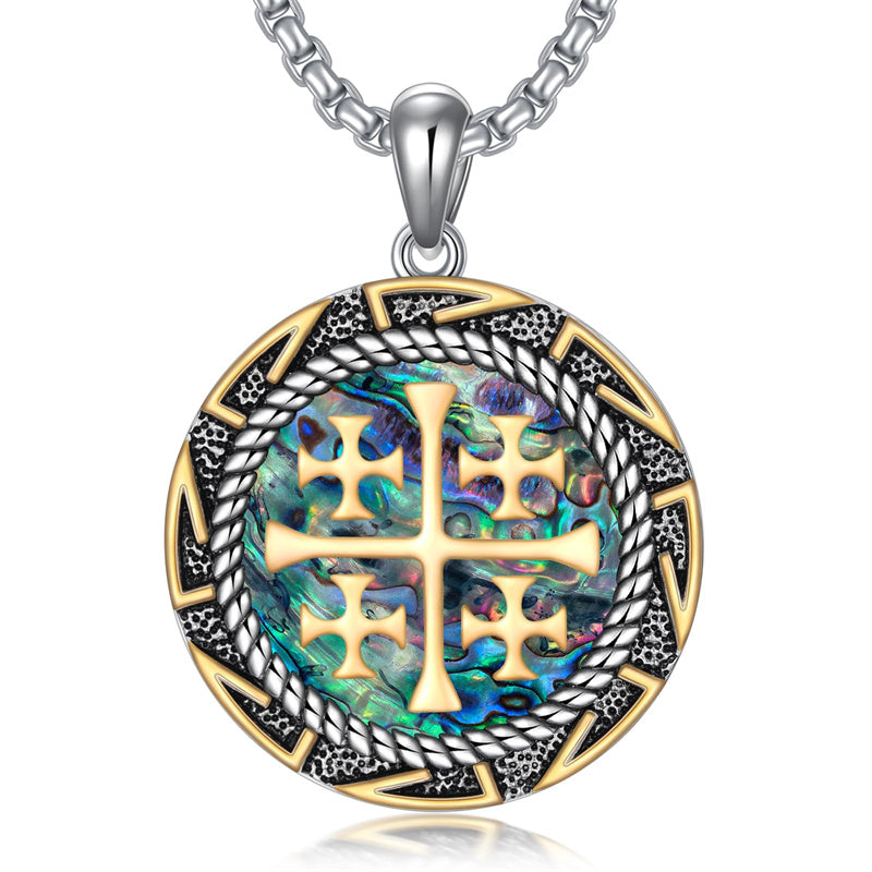 Sterling Silver Jerusalem Cross Pendant Necklace for Men