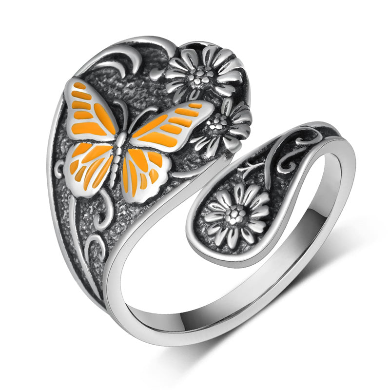 Sterling Silver Hummingbird Butterfly Bee Red Cardinal Pink Flamingo Adjustable Spoon Ring