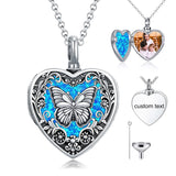 Sterling Silver Personalized Photo Engraved Abalone Shell Butterfly Dragonfly Urn Necklace for Ashes