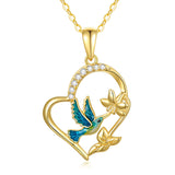 14K Gold Hummingbird Heart Pendant Necklace