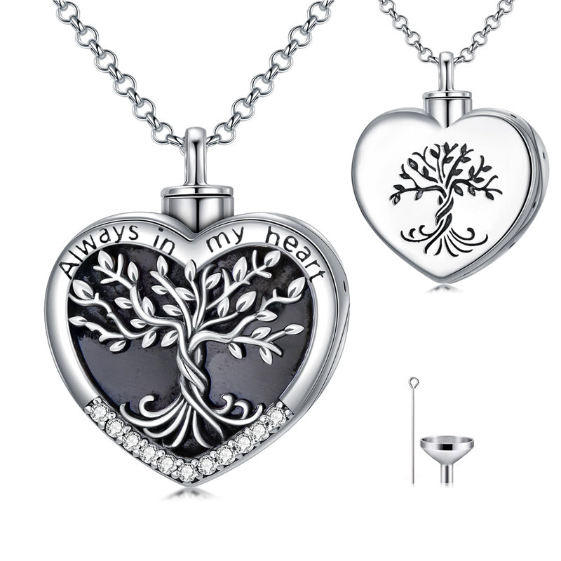 Sterling Silver Tree of Life Urn Necklaces Abalone Opal Shell Cremation Jewelry for Ashes