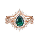 Sterling Silver 10K 14K 18K Gold  Pear Shaped Gemstone Engagement Rings Set