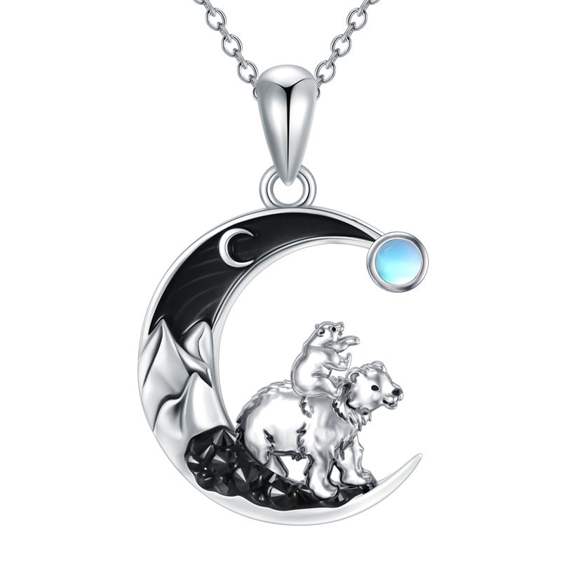 Sterling Silver Mama Bear with Cubs Pendant Necklace