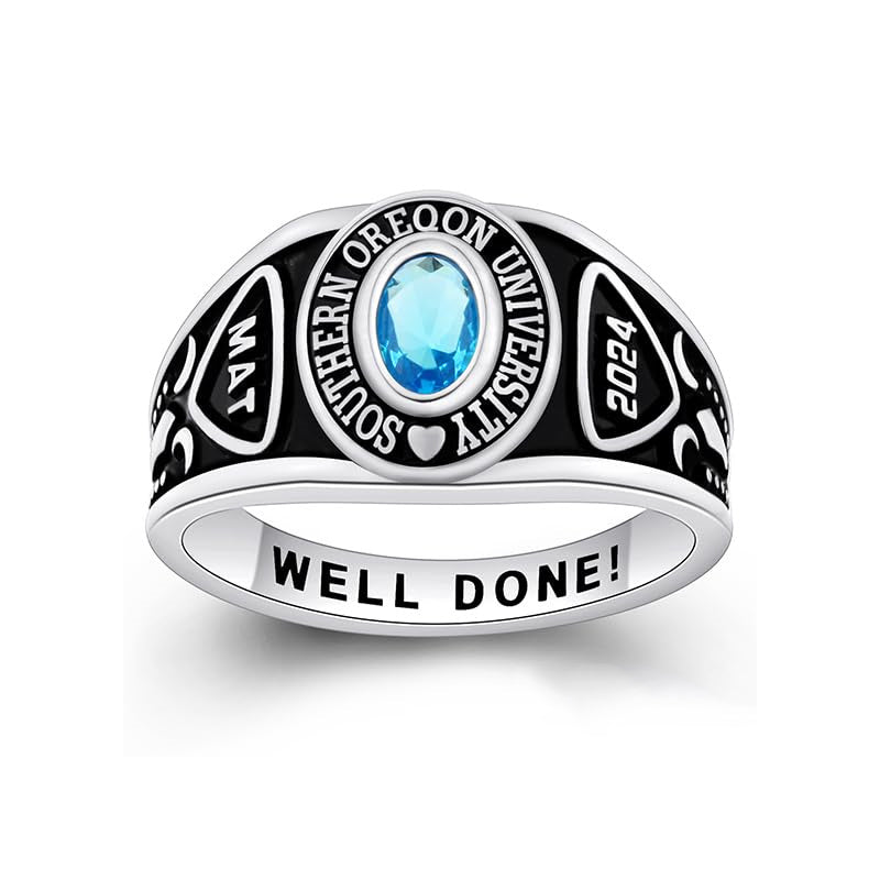 Sterling Silver Personalized Birthstone Engraved Class Rings for Women Graduation Gift