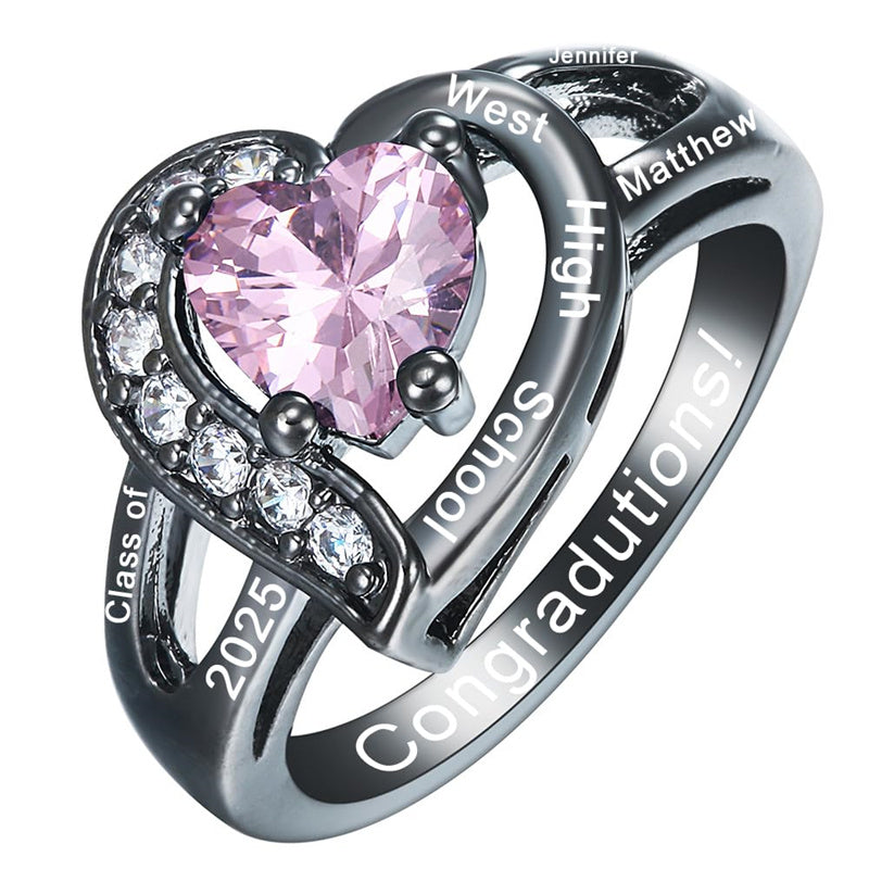 Sterling Silver Personalized Birthstone &Engraved High School Class Ring Graduation Ring