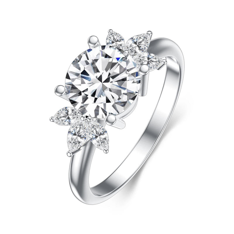 Sterling Silver Personalized Engraved Moissanite Engagement Wedding Anniversary Ring