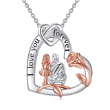 Sterling Silver Heart Father Daughter Pendant Necklace for Daughter