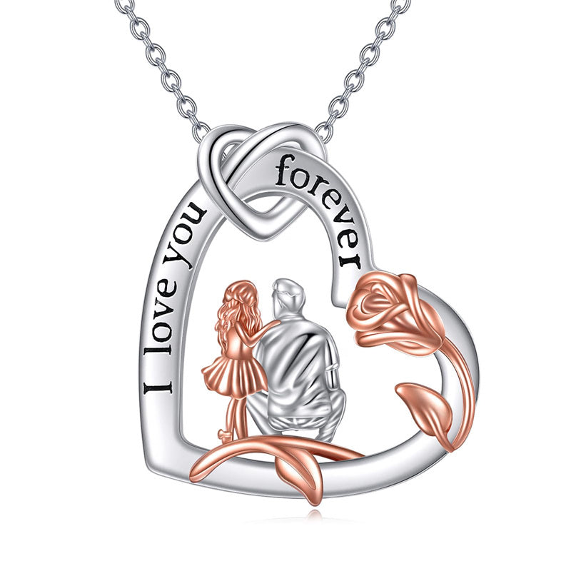 Sterling Silver Heart Father Daughter Pendant Necklace for Daughter