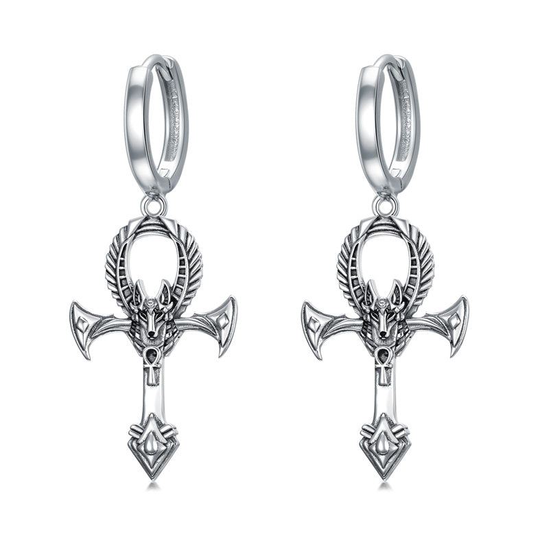 Sterling Silver Ankh Hoops Earrings