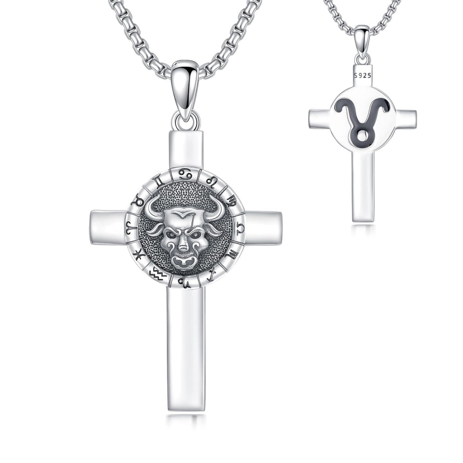 Sterling Silver 12 Constellation Cross Pendant Necklace