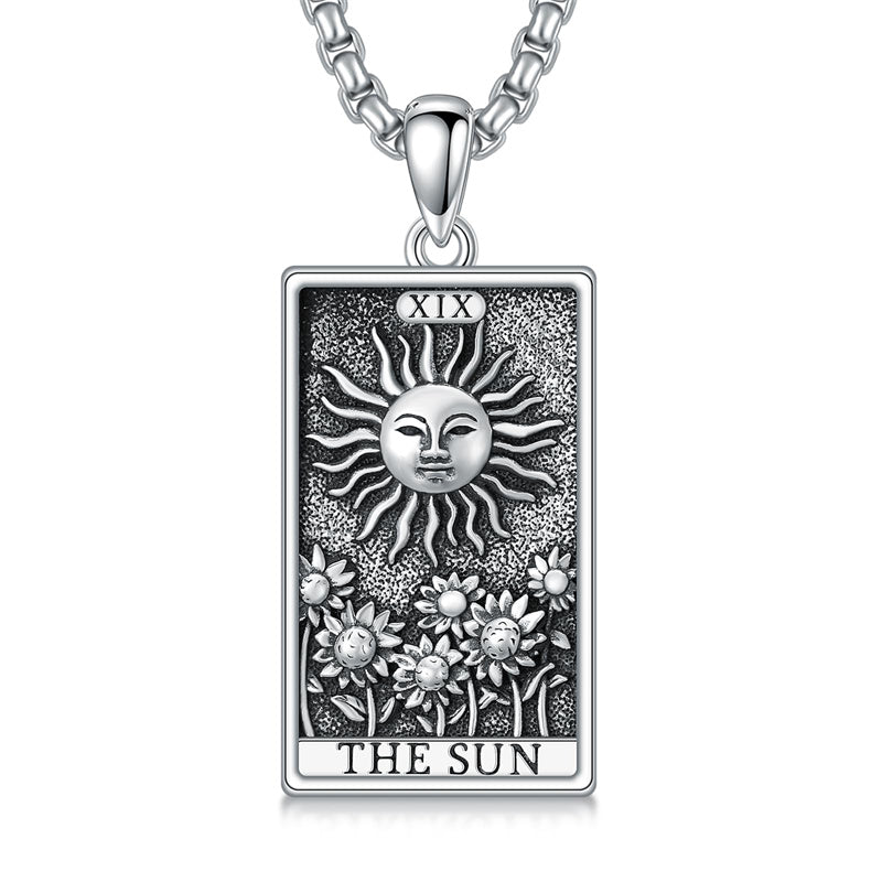 Sterling Silve Sun Moon Star Strength Lovers Death Devil Fool Tarot Card Pendant Necklace