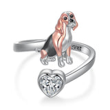 Sterling Silver Black Pug Doberman Boston Terrier Beagle Adjustable Ring